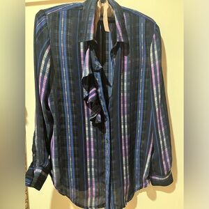 Striped Ruffle Blouse in Blue and Purple